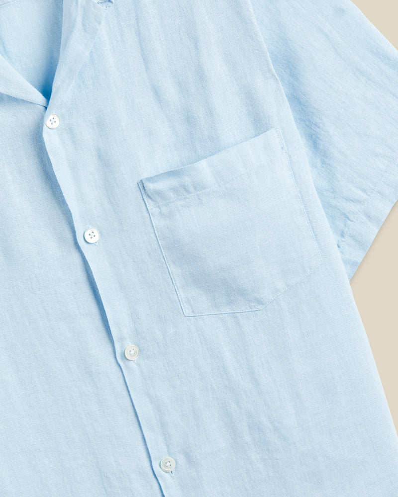 Linen Camp Collar Shirt - Sky