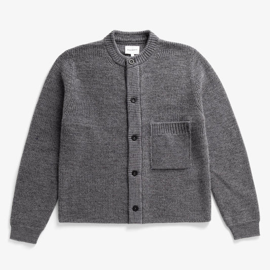 Gullverket Cotton Wool Rib Cardigan - Dark Grey Melange