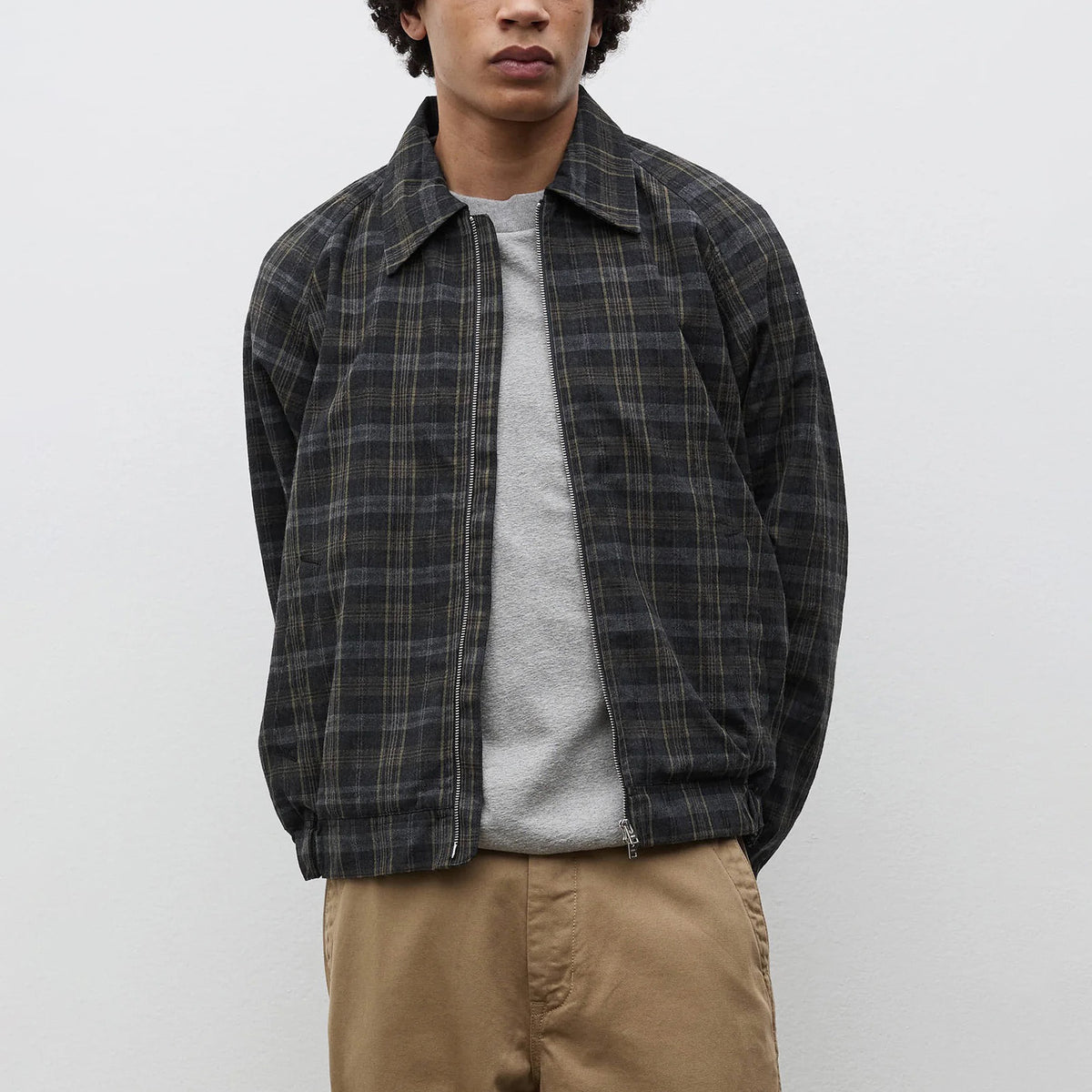 Stensholt Cotton Wool Check Blouson - Charcoal Grey