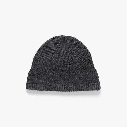 Wool Cotton Rib Beanie - Dark Grey Melange