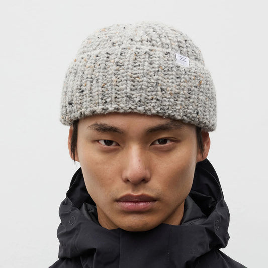 Donegal Wool Rib Beanie - Light Grey Melange