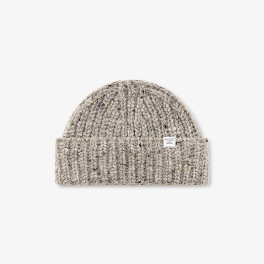 Donegal Wool Rib Beanie - Light Grey Melange
