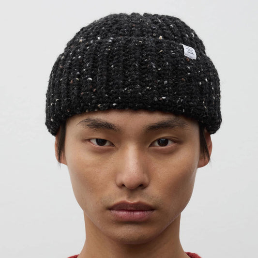 Donegal Wool Rib Beanie - Charcoal Melange