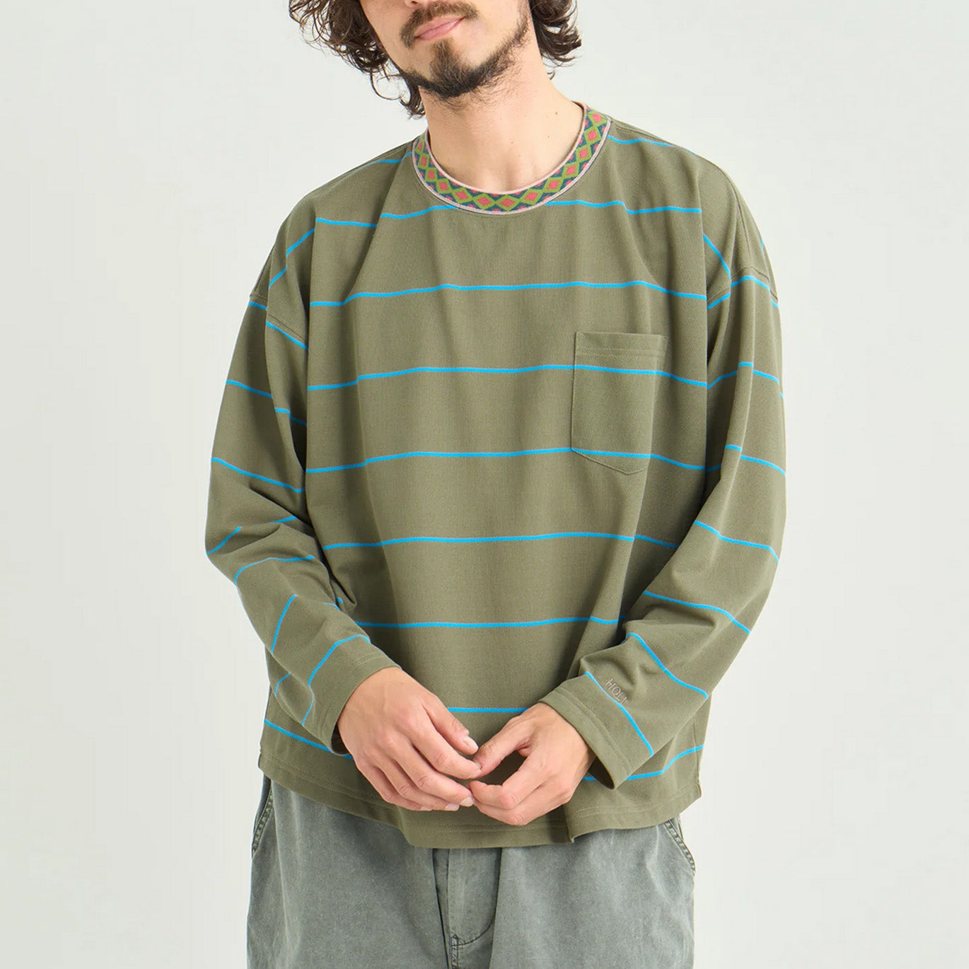 Ringer Collar Panel L/S Tee - B.Khaki