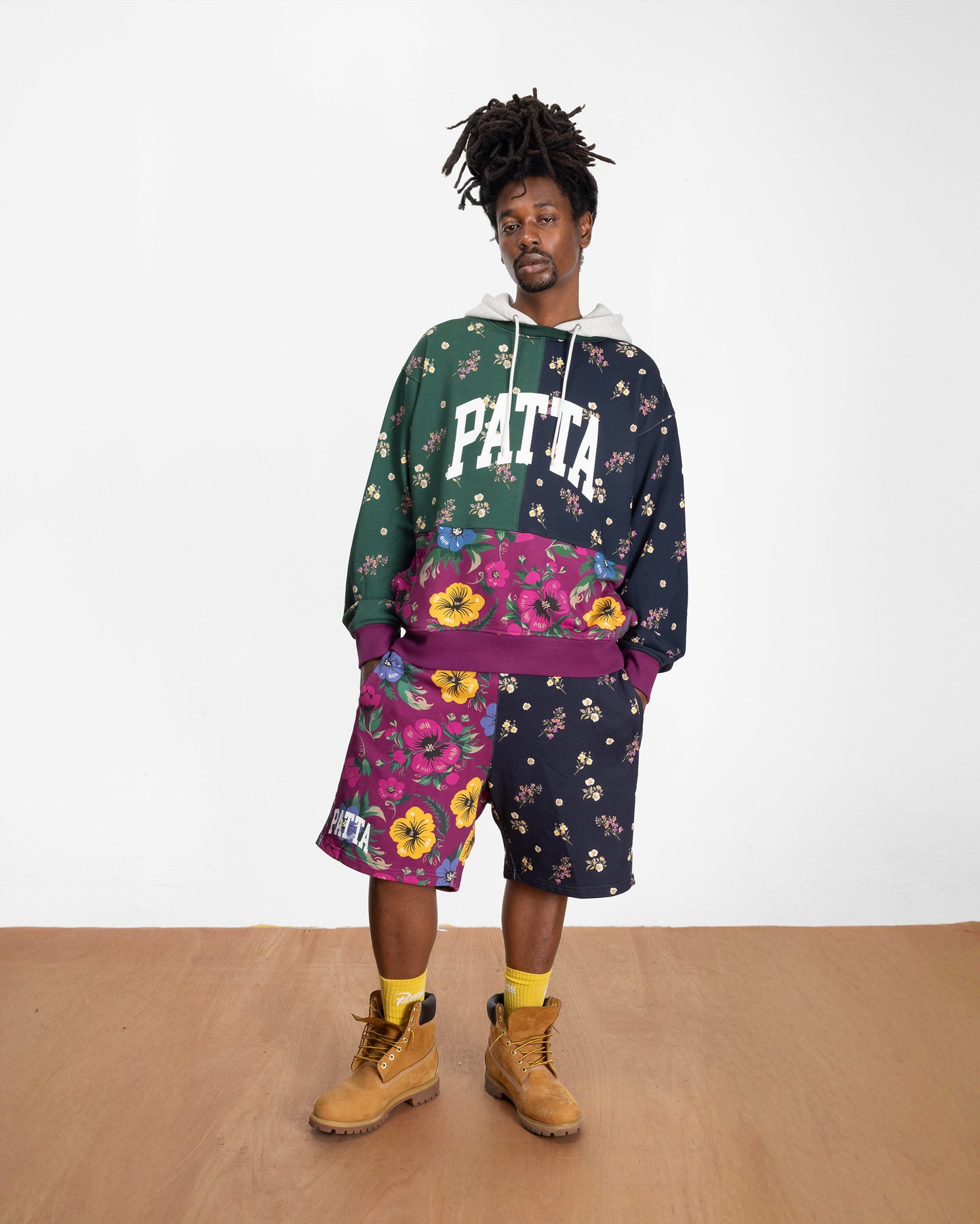 Floral Patchwork Hooded Sweater - Multi