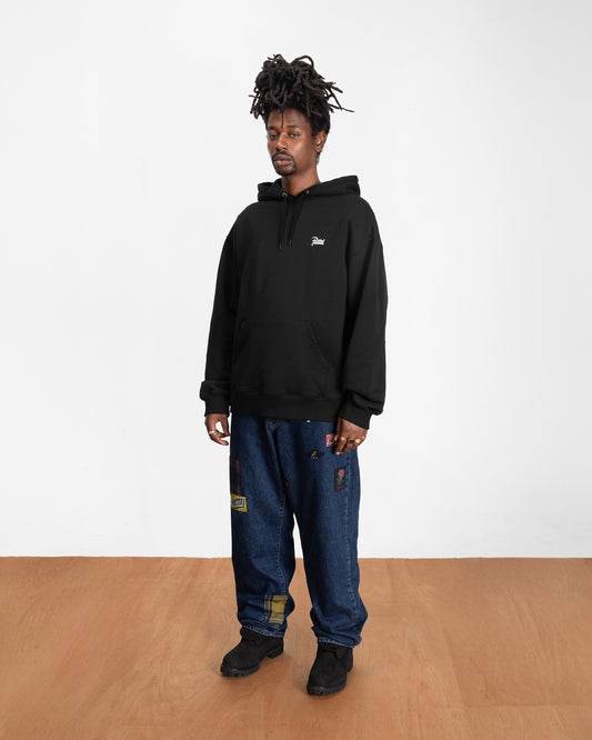 Embroidered Fire Panther Hooded Sweater - Black