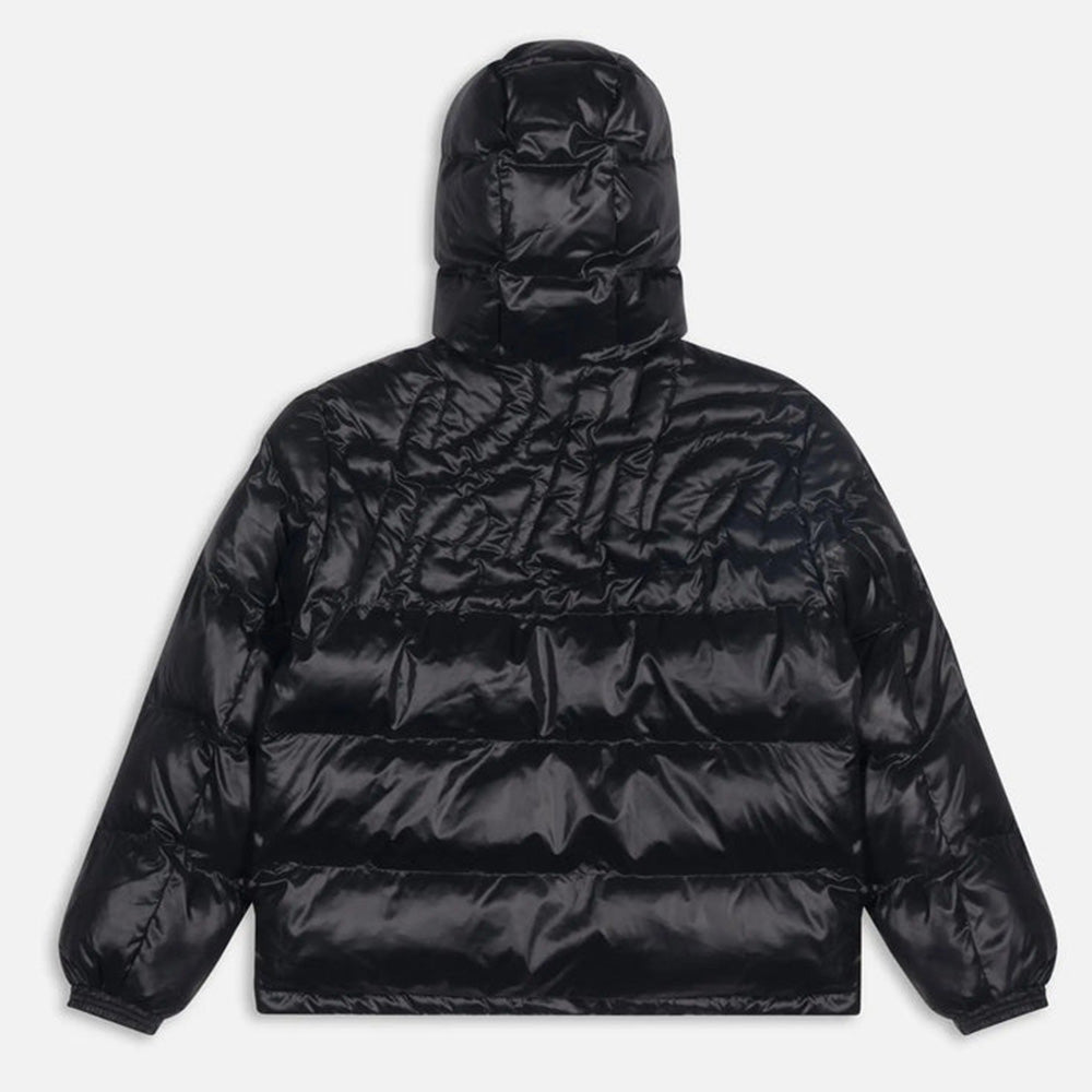 Quilted Script Logo Puffer Jacket- Black