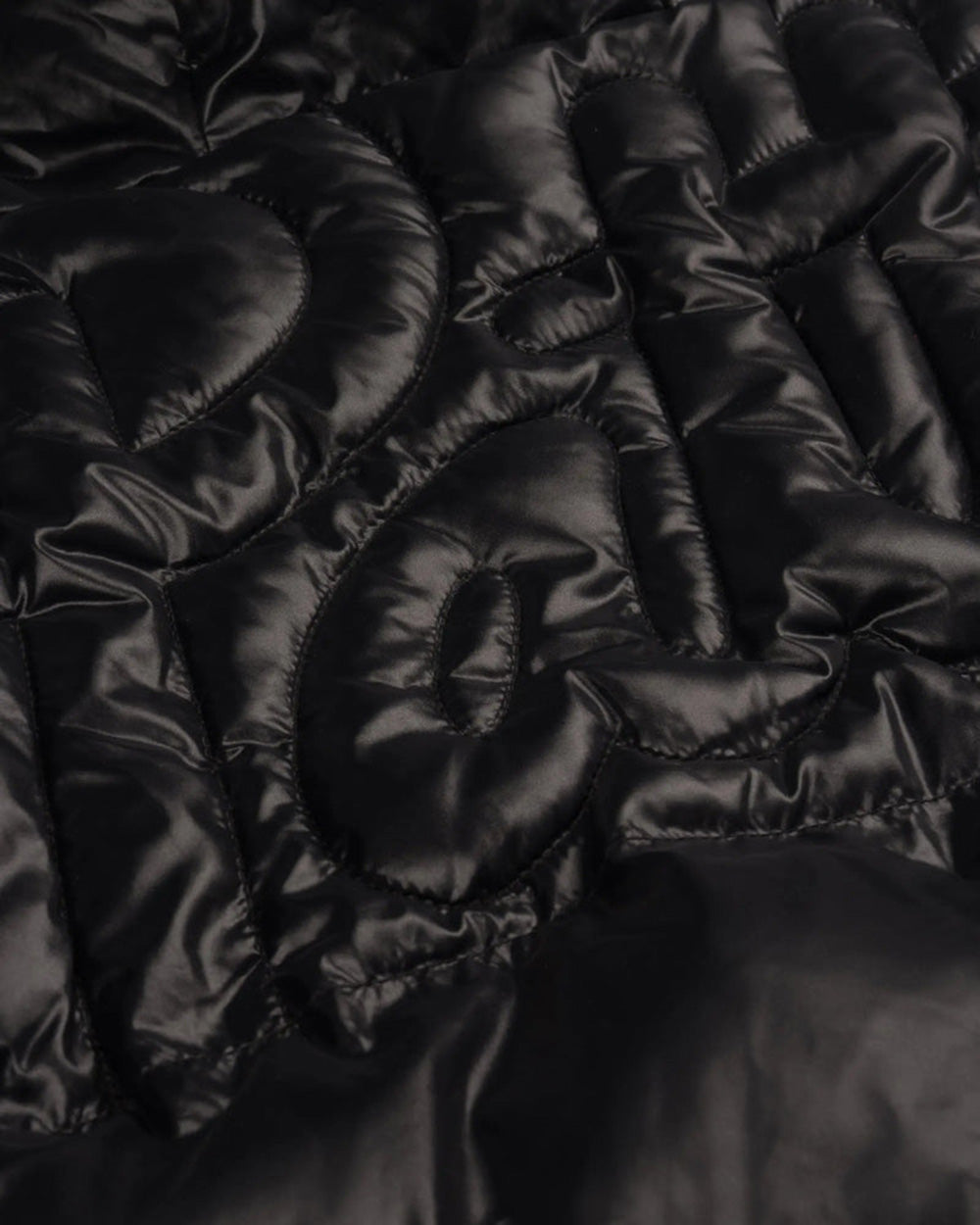Quilted Script Logo Puffer Jacket- Black