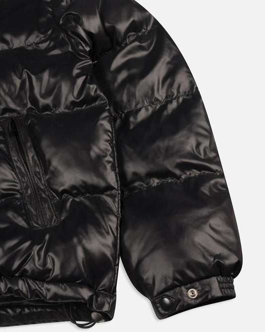 Quilted Script Logo Puffer Jacket- Black