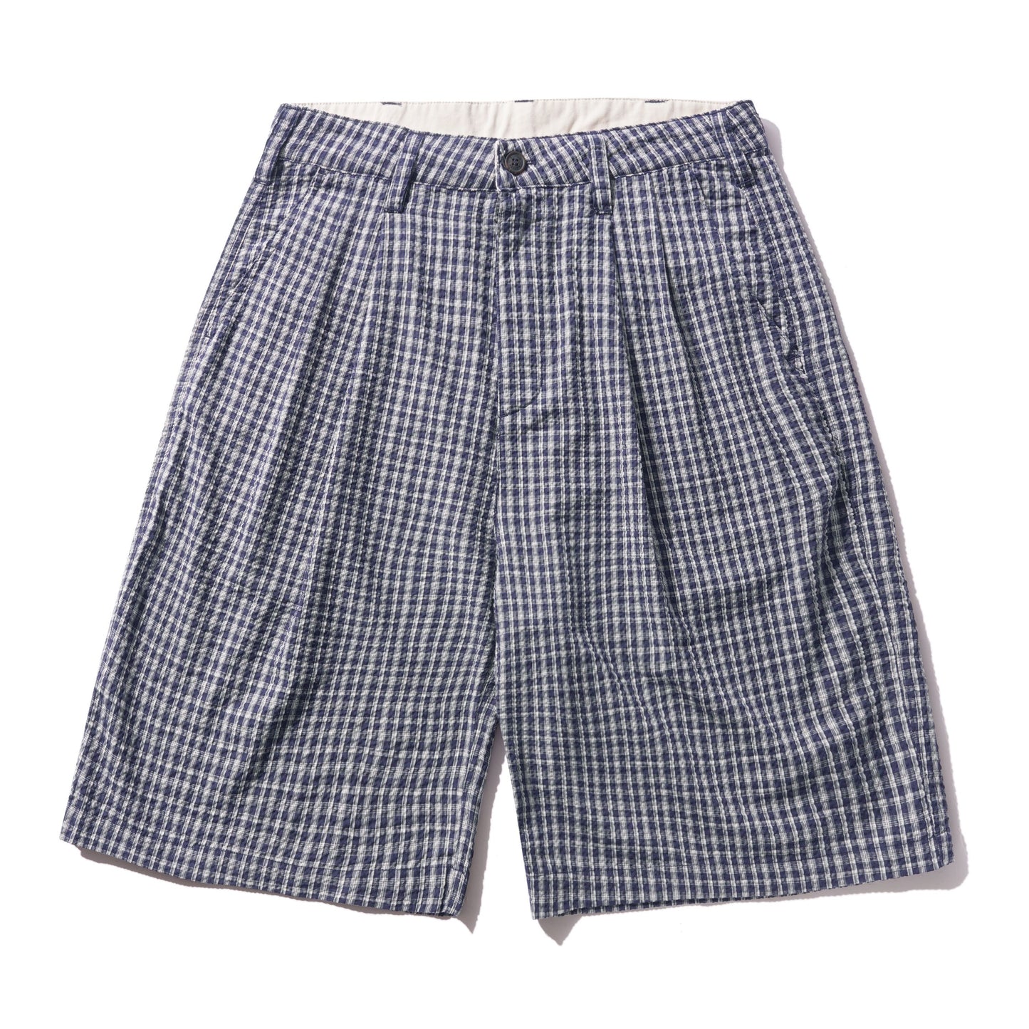 Pleated Shorts - Navy Plaid
