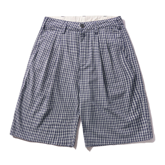 Pleated Shorts - Navy Plaid