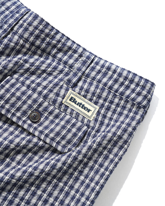 Pleated Shorts - Navy Plaid