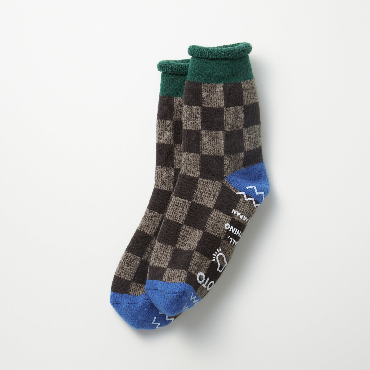 Pile Room Socks, Checkerboard - Dark Green / Blue