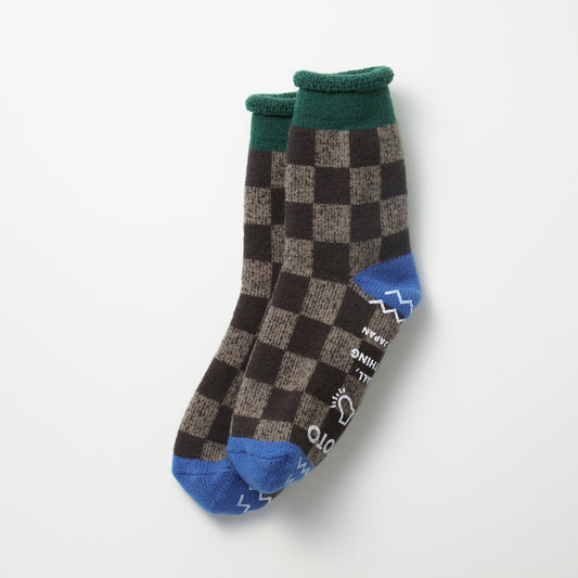 Pile Room Socks, Checkerboard - Dark Green / Blue