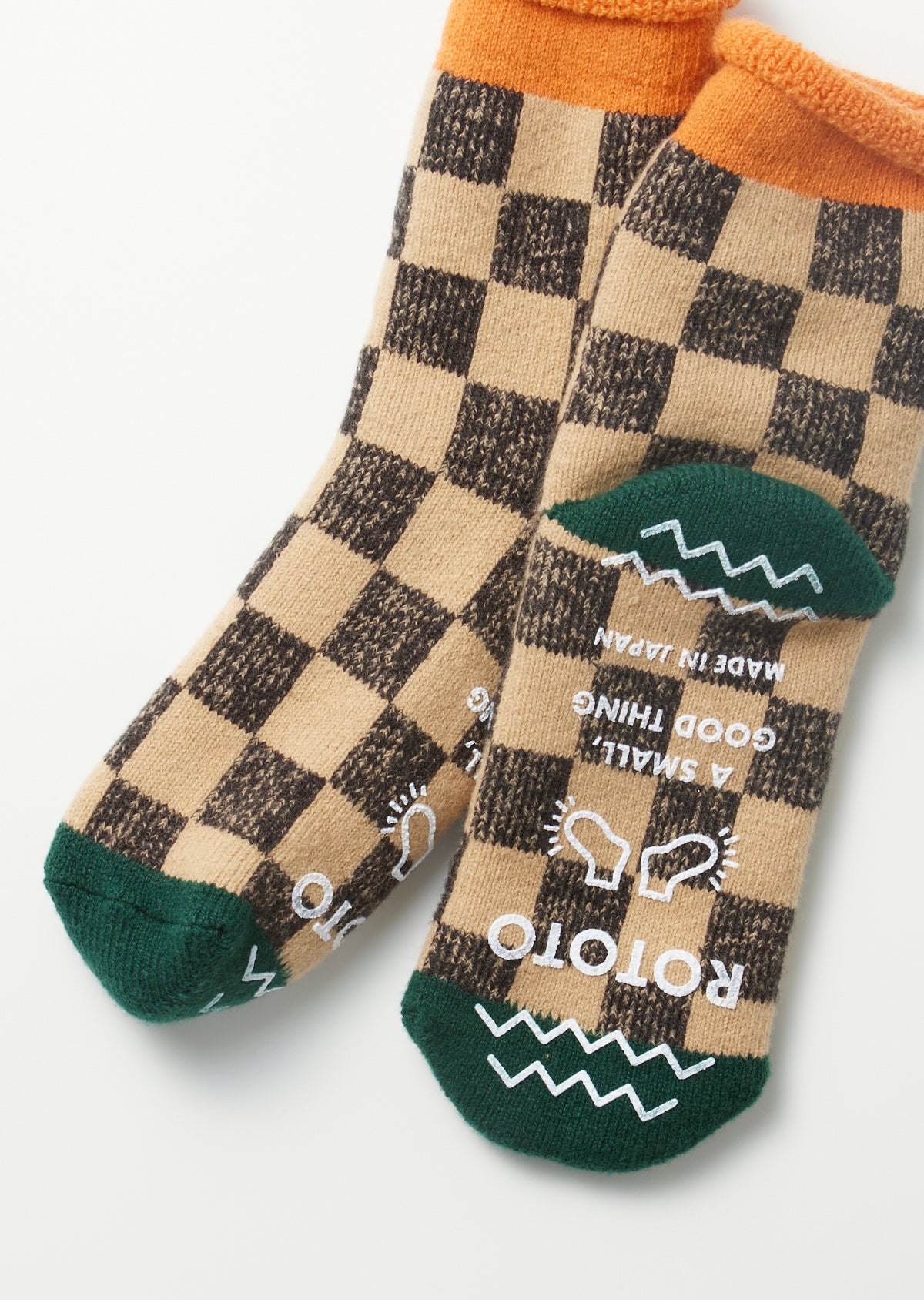 Pile Room Socks, Checkerboard - Light Orange / Dark Green