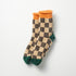 Pile Room Socks, Checkerboard - Light Orange / Dark Green