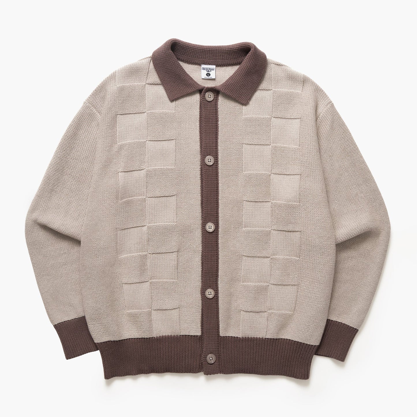 Check Panel Cardigan - Mushroom