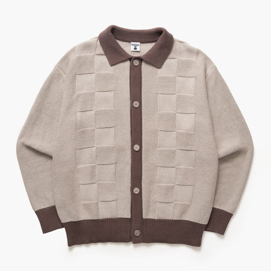 Check Panel Cardigan - Mushroom