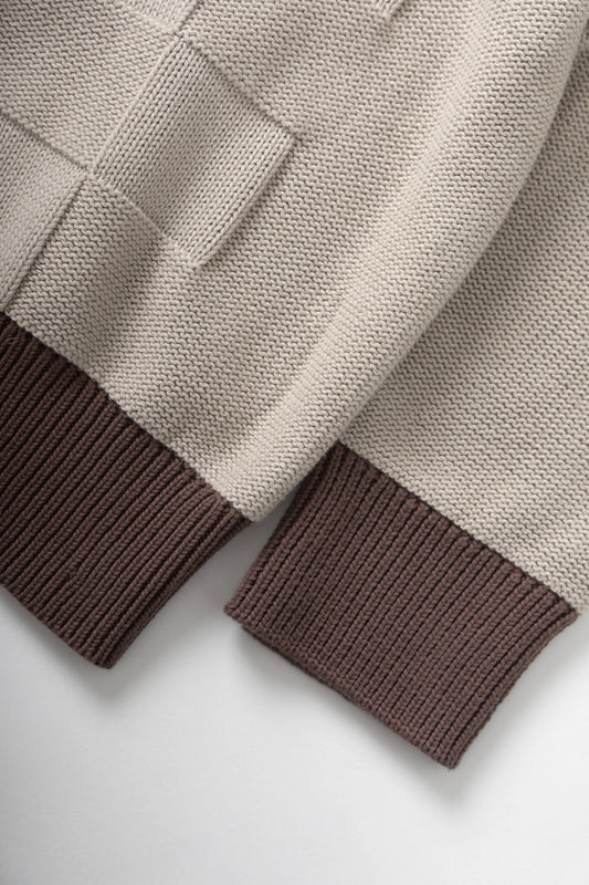 Check Panel Cardigan - Mushroom