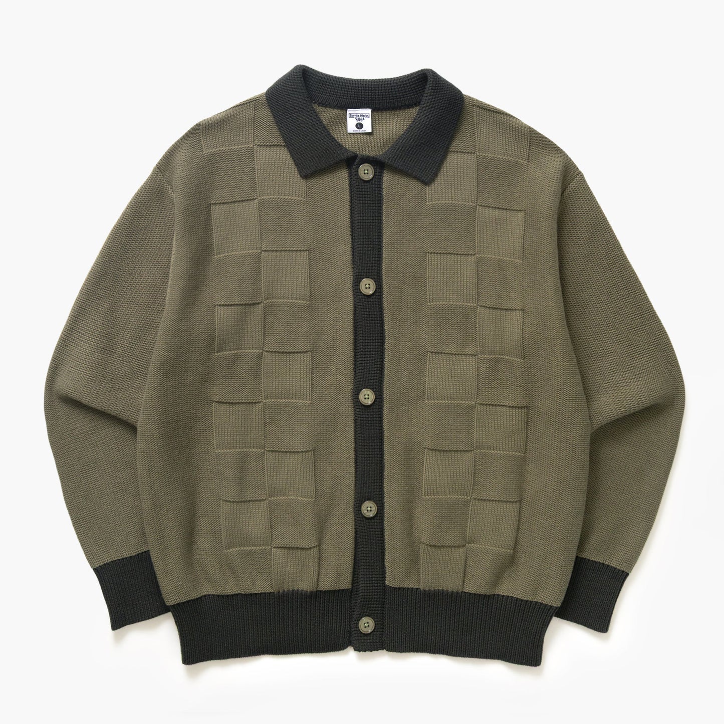 Check Panel Cardigan - Olive