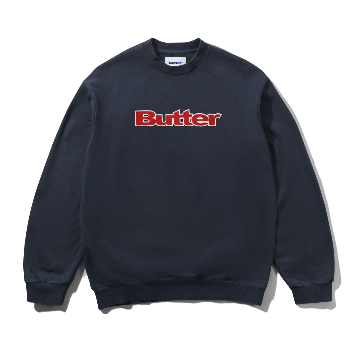 Satin Applique Logo Crewneck - Navy
