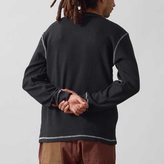 Waffle Contrast Thermal LS Tee - Black / White