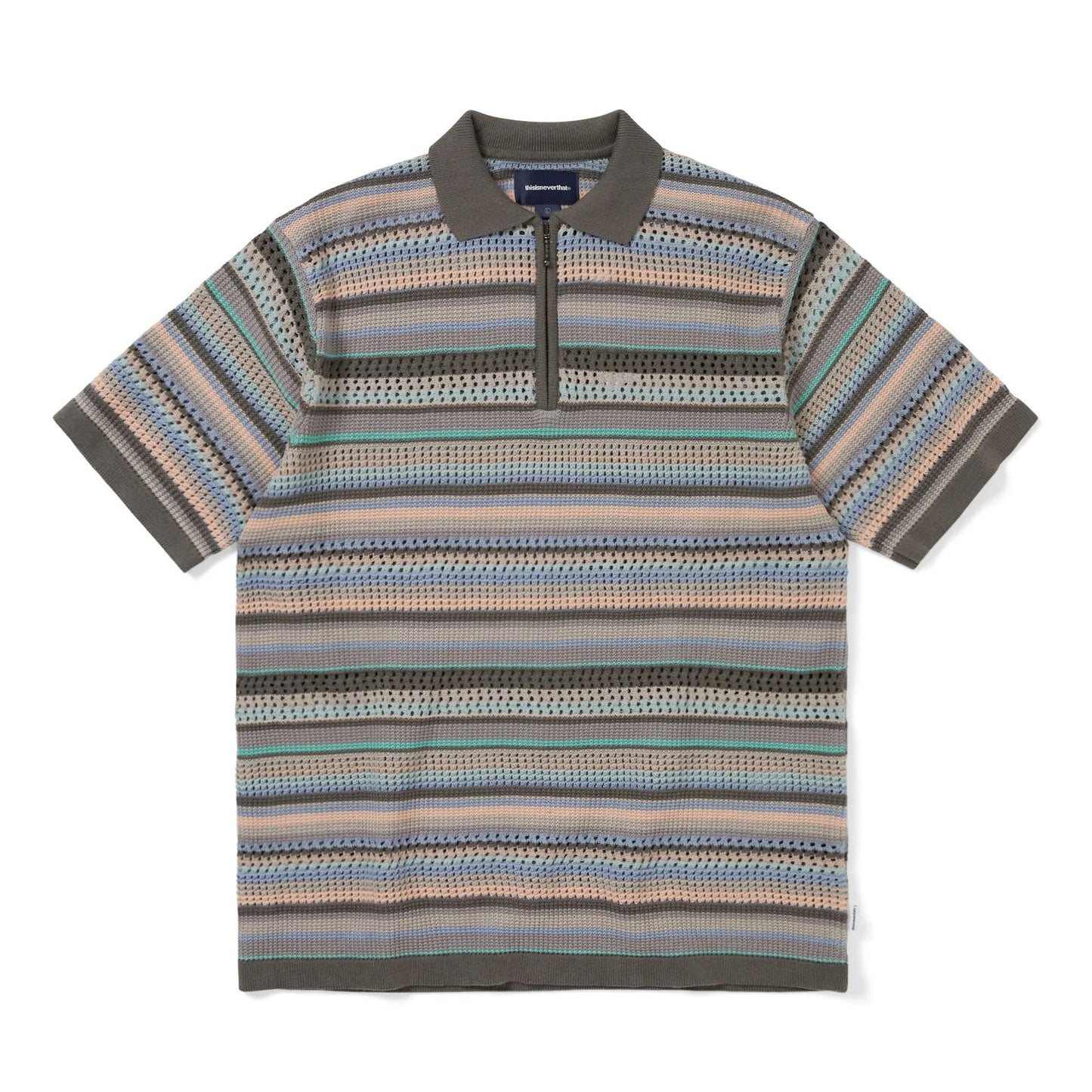 Striped S/S KnIt Polo - Pink Grey