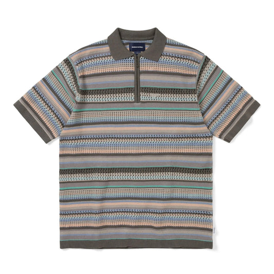 Striped S/S KnIt Polo - Pink Grey