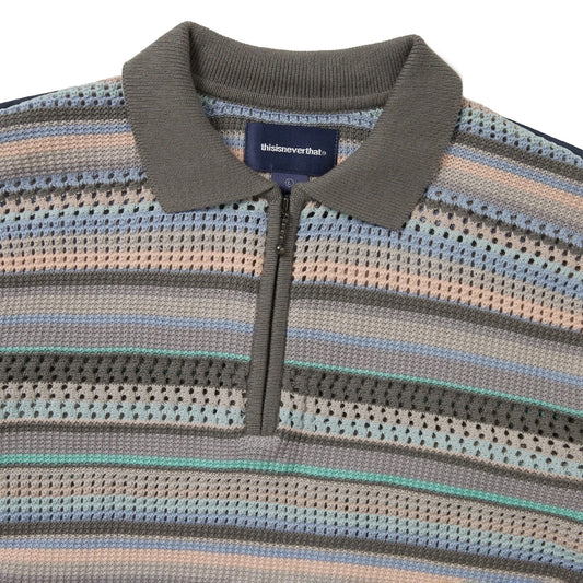 Striped S/S KnIt Polo - Pink Grey