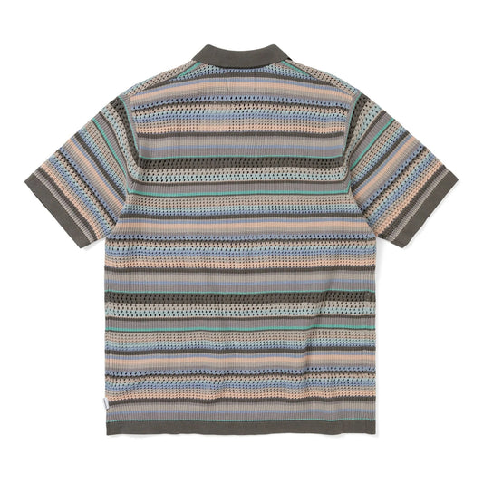 Striped S/S KnIt Polo - Pink Grey