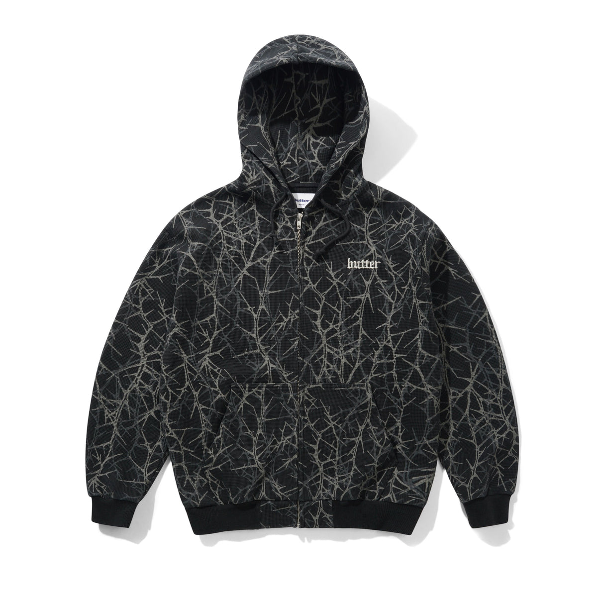 Thorn Camo Waffle Zip-Thru Hood - Black