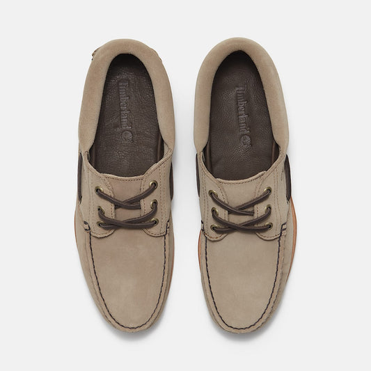 Authentic 'Mix Tape' Handsewn 3 Eye Lug Boat Shoe - Taupe