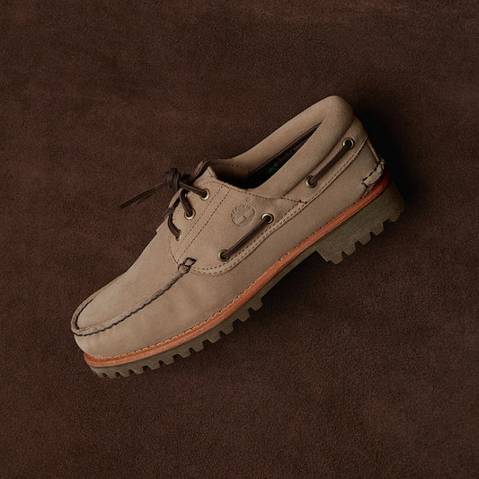 Authentic 'Mix Tape' Handsewn 3 Eye Lug Boat Shoe - Taupe