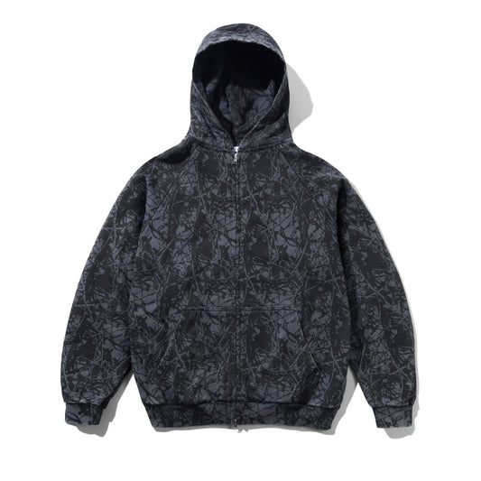 Woods Camo Zip-Thru Hood - Washed Black