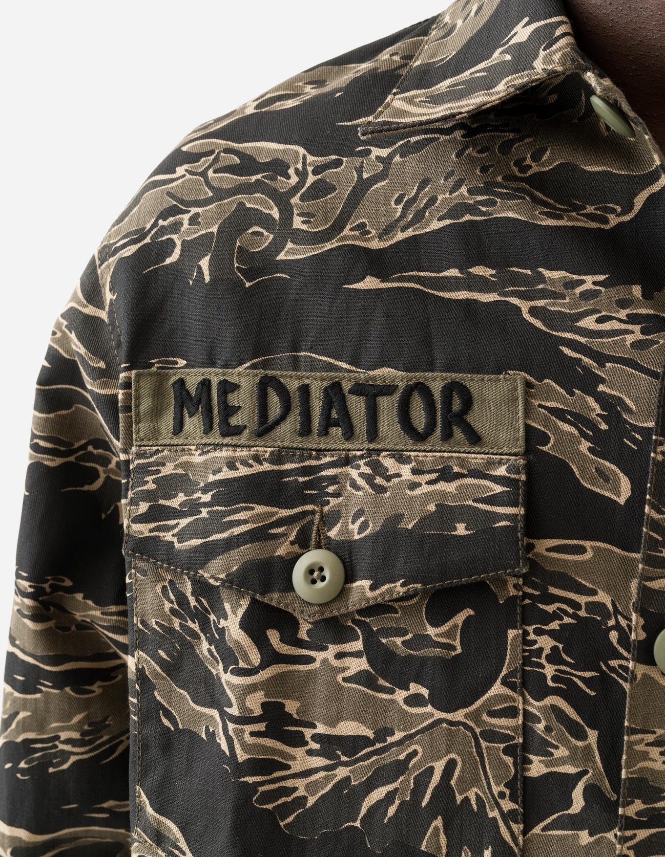 7147 Bonsai Tigerstripe L/S Utility Shirt - Mint Gold