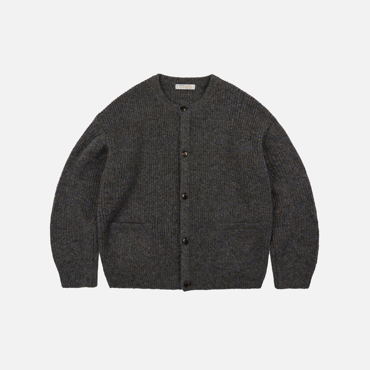 Brushed Wool Round Cardigan - Brown