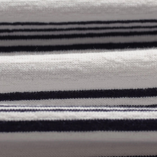 Dean SS Tee, Thin Textured Stripe - Ecru / Navy