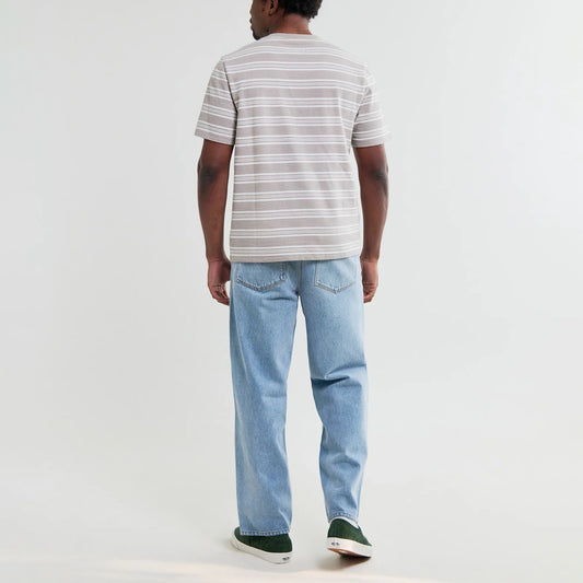 Dean SS Tee, Thin Textured Stripe - Taupe / Ecru