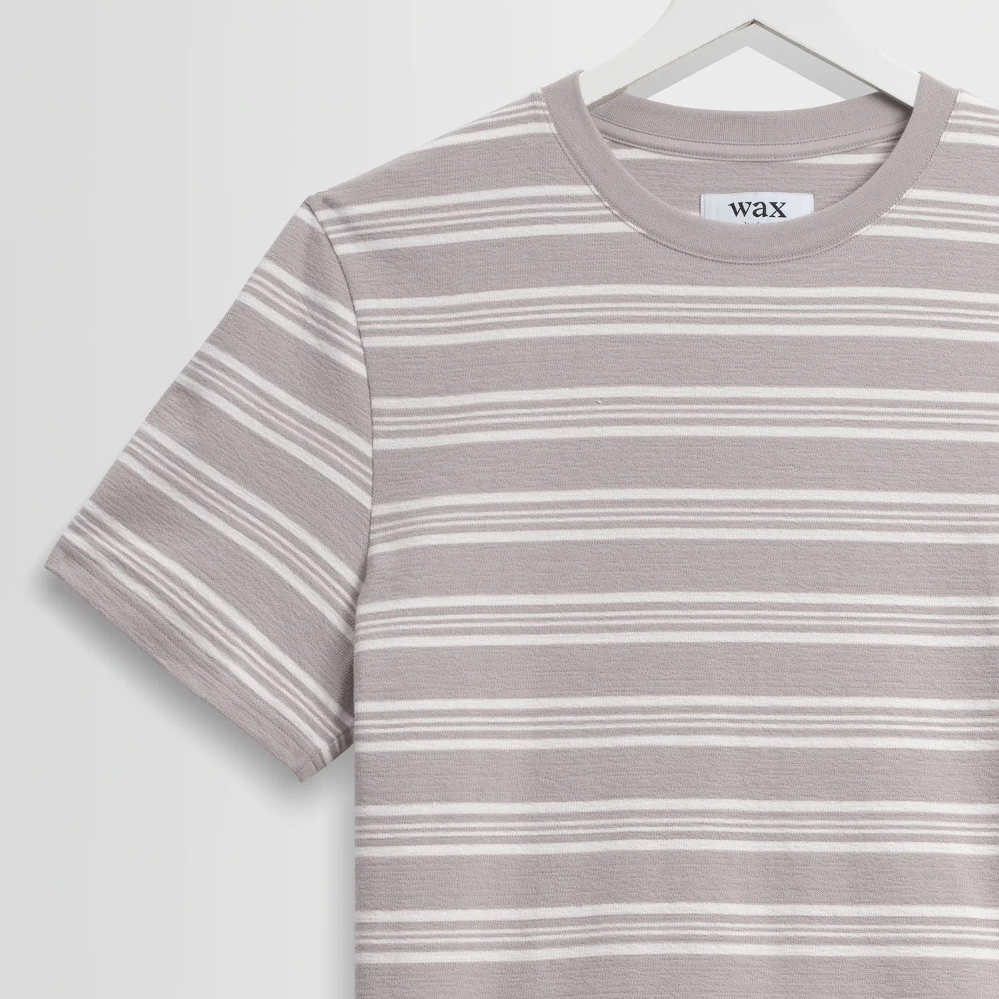 Dean SS Tee, Thin Textured Stripe - Taupe / Ecru