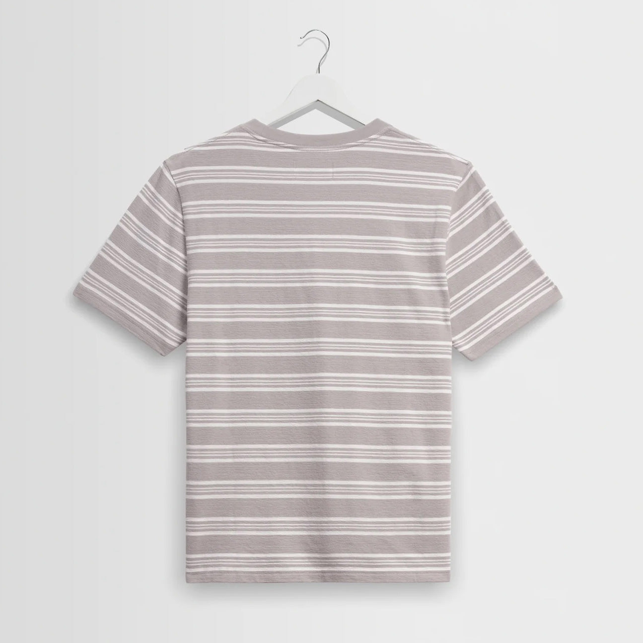 Dean SS Tee, Thin Textured Stripe - Taupe / Ecru