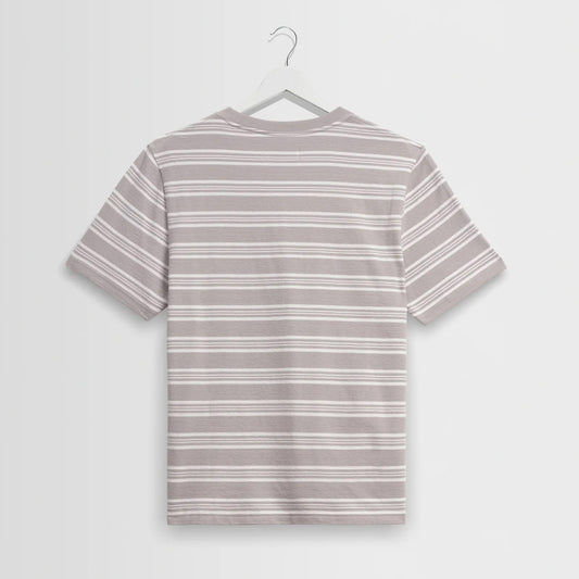 Dean SS Tee, Thin Textured Stripe - Taupe / Ecru