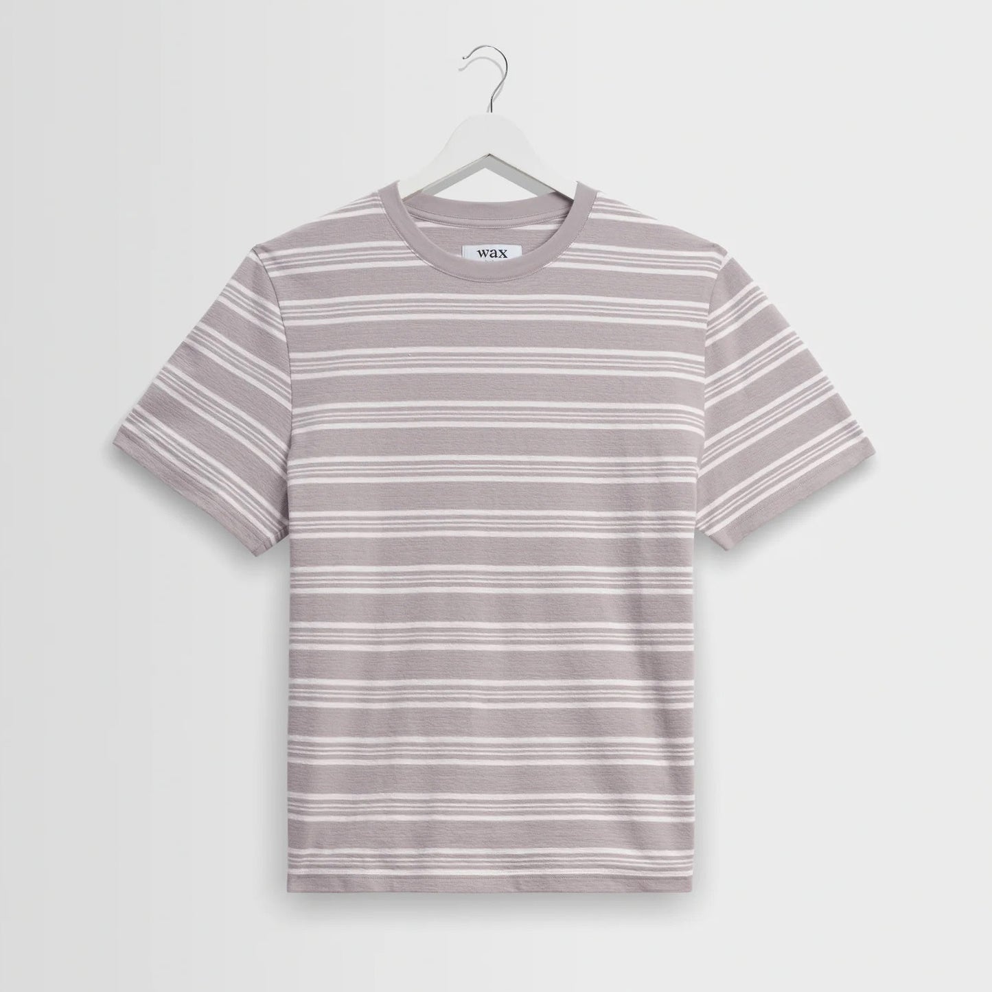 Dean SS Tee, Thin Textured Stripe - Taupe / Ecru