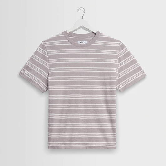 Dean SS Tee, Thin Textured Stripe - Taupe / Ecru