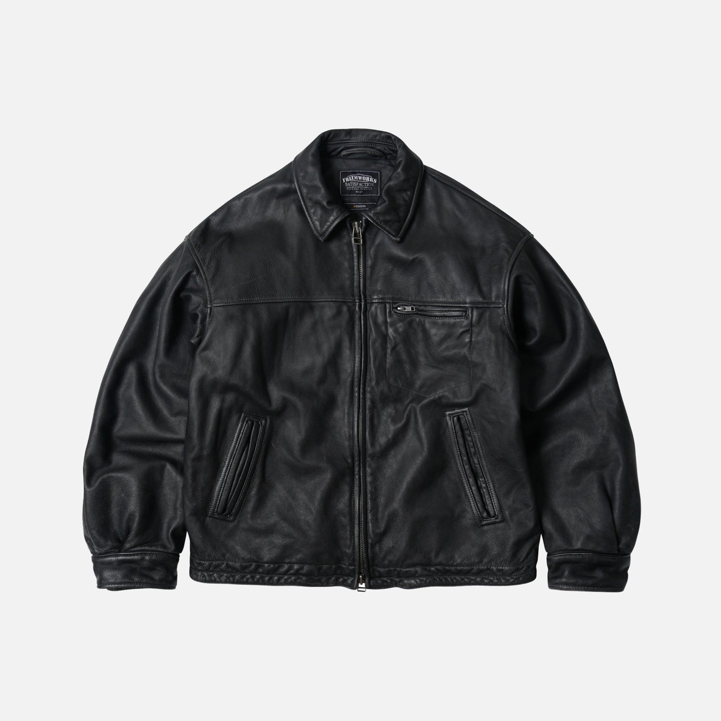 Destroyed Cowhide Leather Jacket - Washed Black