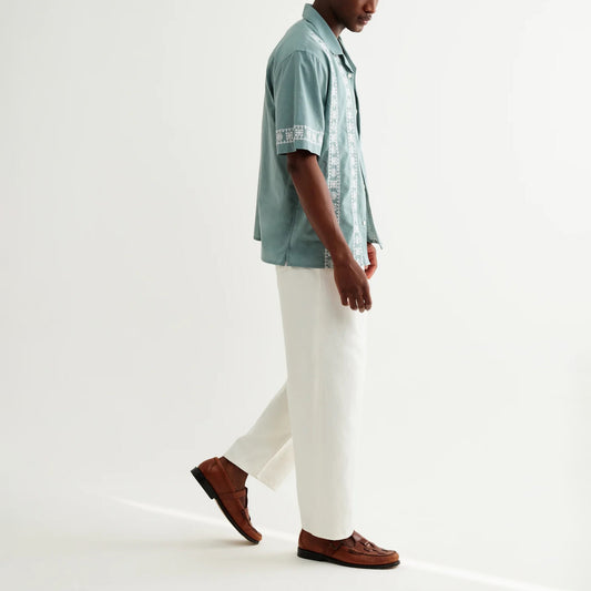 Didcot SS Shirt, Placement Border - Sea Green / Ecru