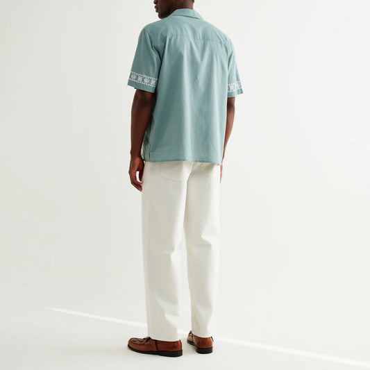 Didcot SS Shirt, Placement Border - Sea Green / Ecru