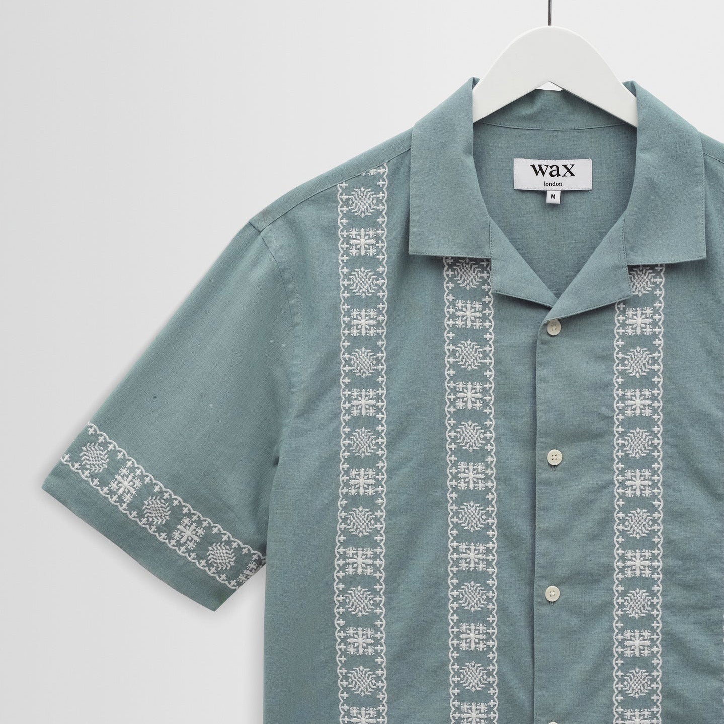 Didcot SS Shirt, Placement Border - Sea Green / Ecru