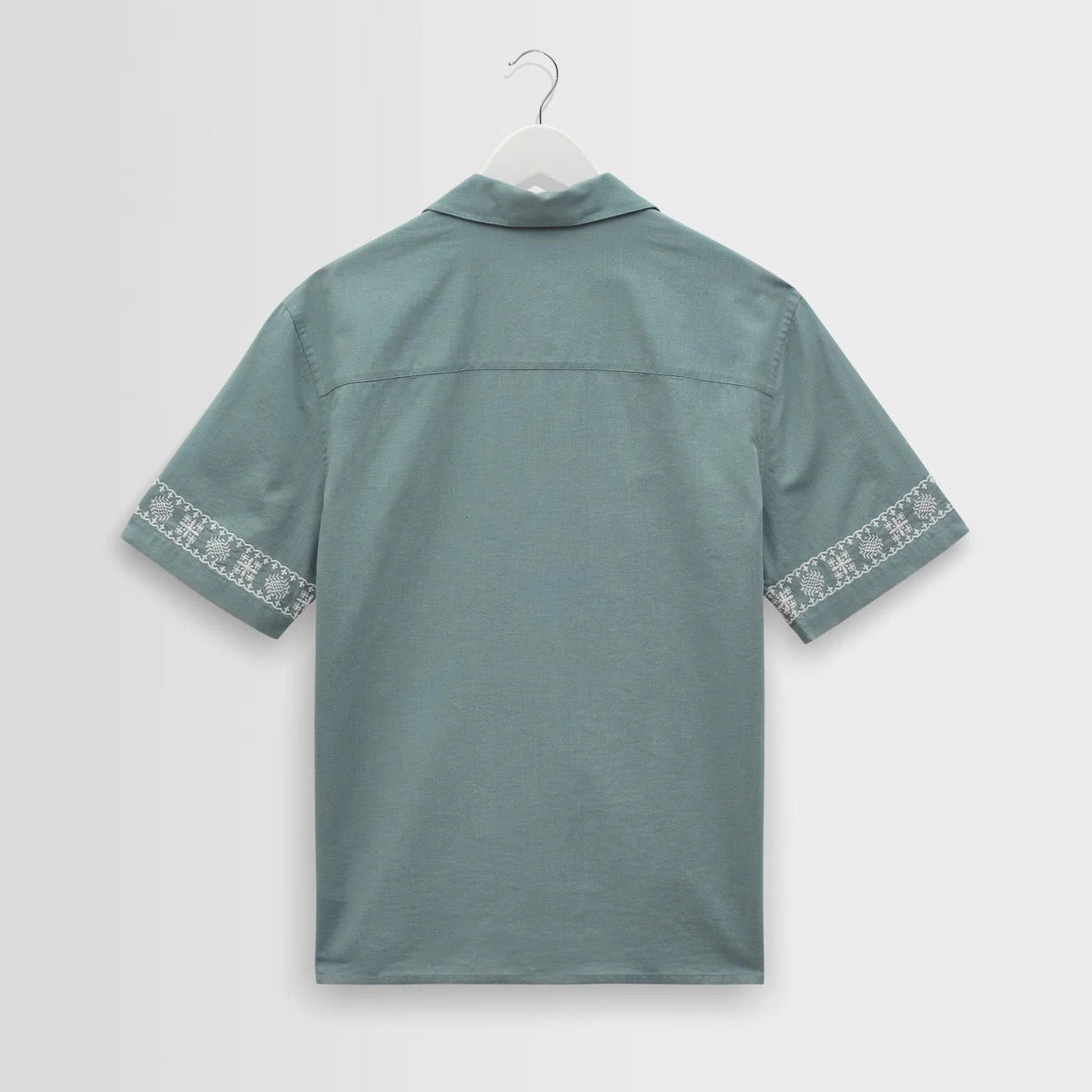 Didcot SS Shirt, Placement Border - Sea Green / Ecru