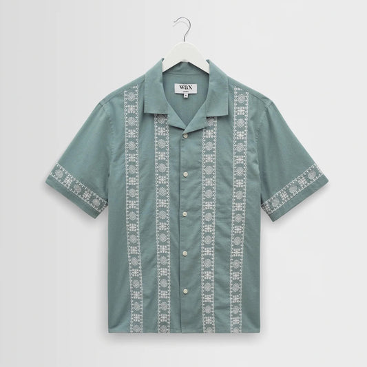 Didcot SS Shirt, Placement Border - Sea Green / Ecru