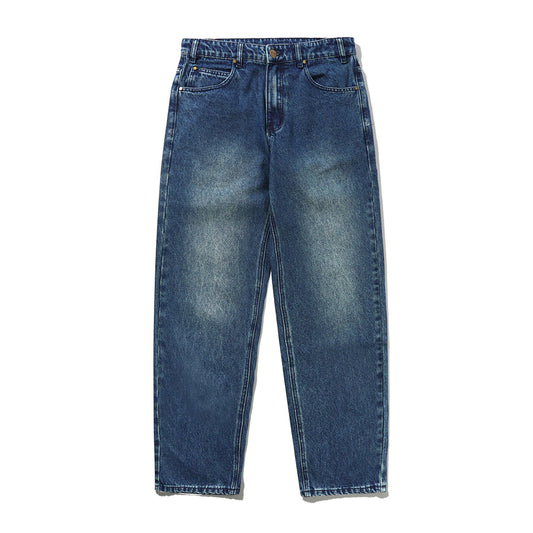 Straight Leg Denim Jeans - Distressed Indigo